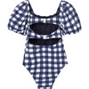 Gingham One Piece Swimsuit, Navy - One Pieces - 3