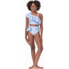 One Shoulder Two Piece Swimsuit, Blue - Two Pieces - 2