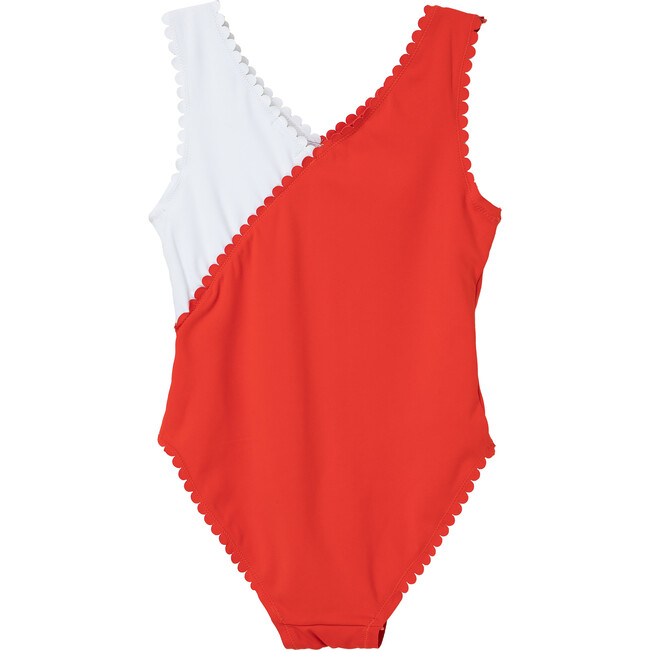 Scallopped One Piece Swimsuit, Red