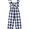 Ruffled Gingham Jumpsuit, Navy - Rompers - 2