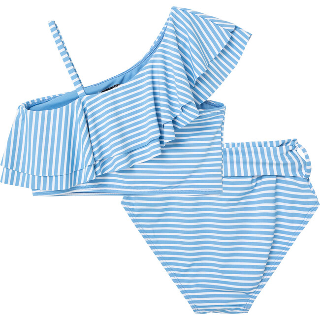 One Shoulder Two Piece Swimsuit, Blue - Two Pieces - 3