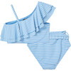 One Shoulder Two Piece Swimsuit, Blue - Two Pieces - 3