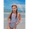 Striped Swimsuit With Waist Tie, Navy - One Pieces - 2