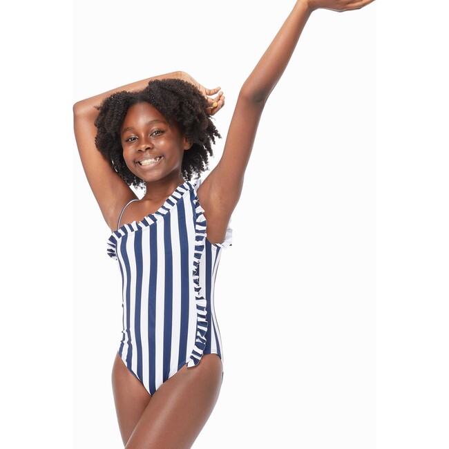 Mini Ruffles One Piece Swimsuit, Navy - One Pieces - 6