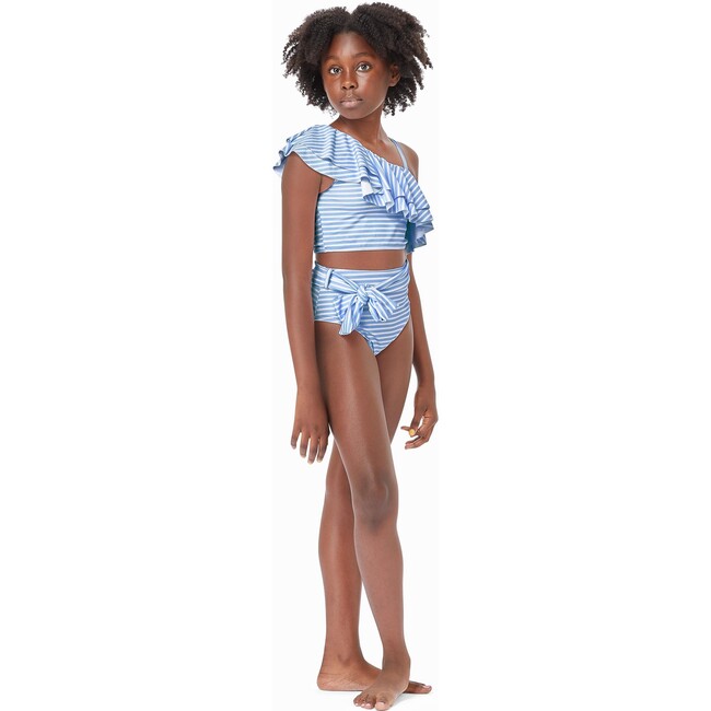 One Shoulder Two Piece Swimsuit, Blue - Two Pieces - 4