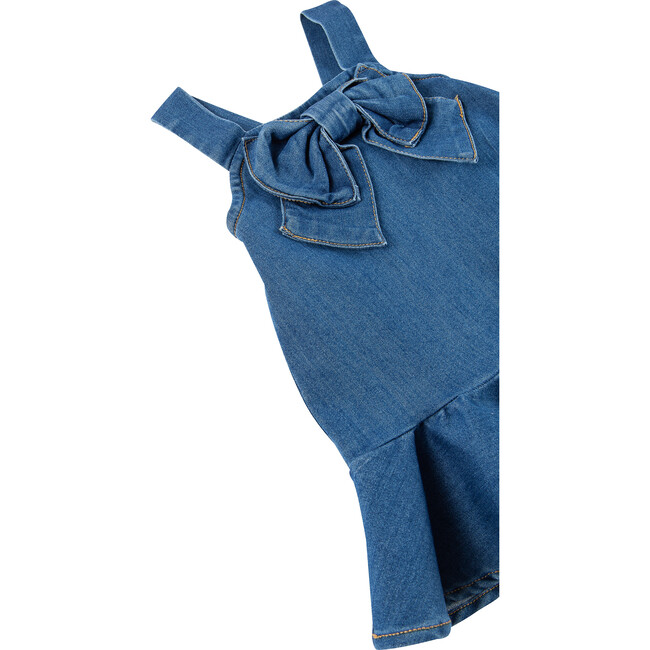 Knit Denim Bow Dress, Indigo - Dresses - 3