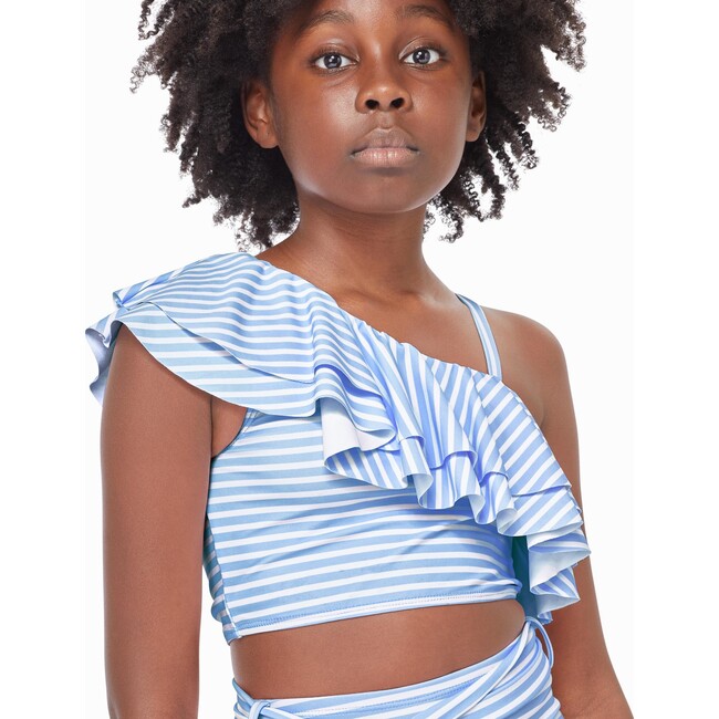 One Shoulder Two Piece Swimsuit, Blue - Two Pieces - 6