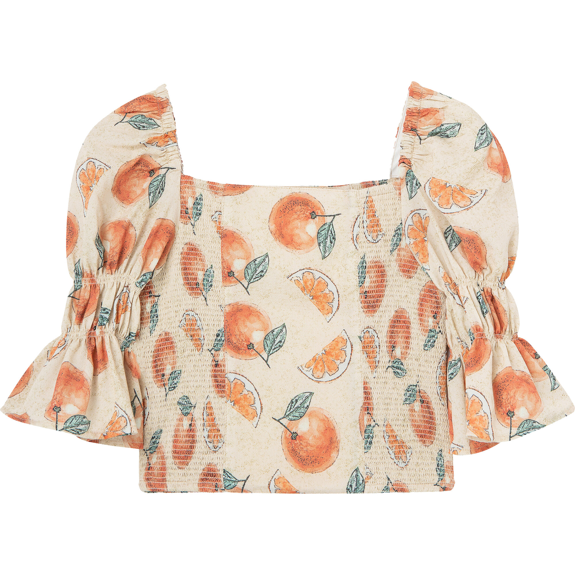 Smocked Woven Top, Print - Blouses - 1