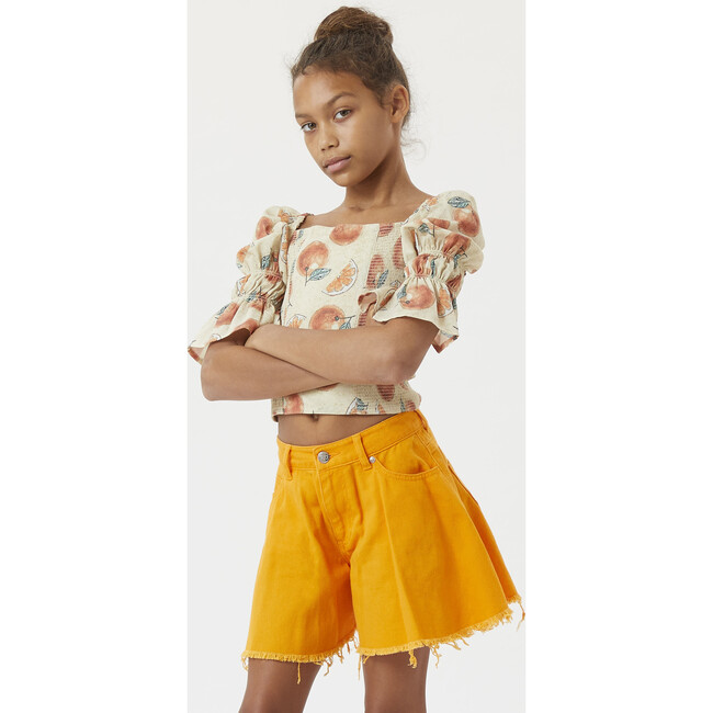 Smocked Woven Top, Print - Blouses - 3