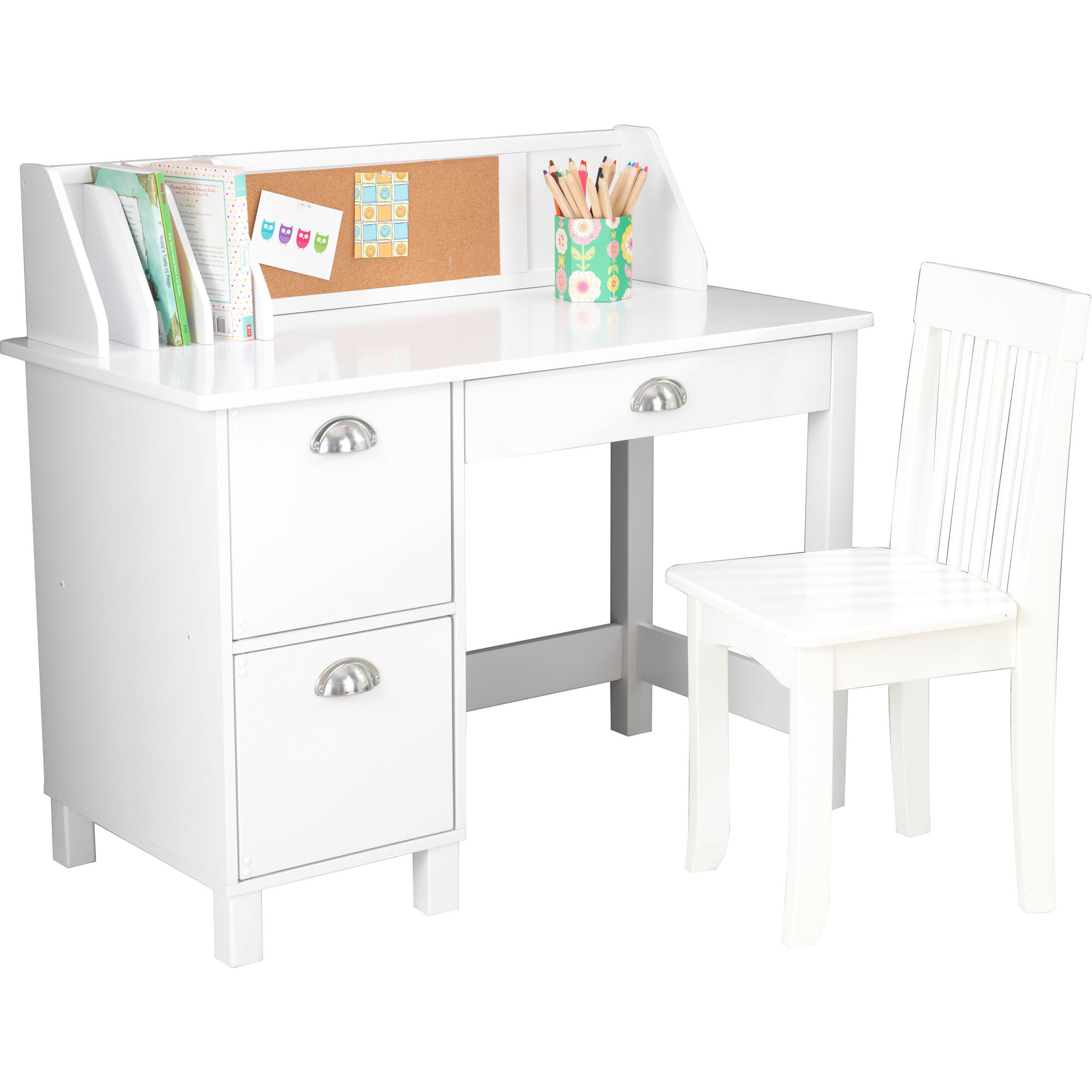 Study Desk with Chair, White - Desk Chairs - 1