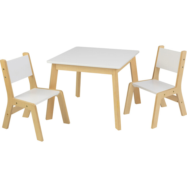 Modern Table and 2 Chair Set, White - Play Tables - 1 - zoom