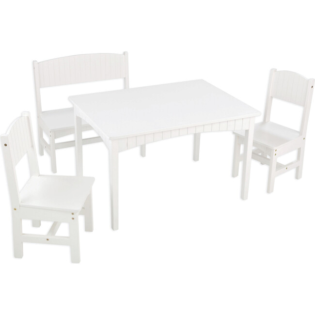 Nantucket Table with Bench and 2 Chair Set, White