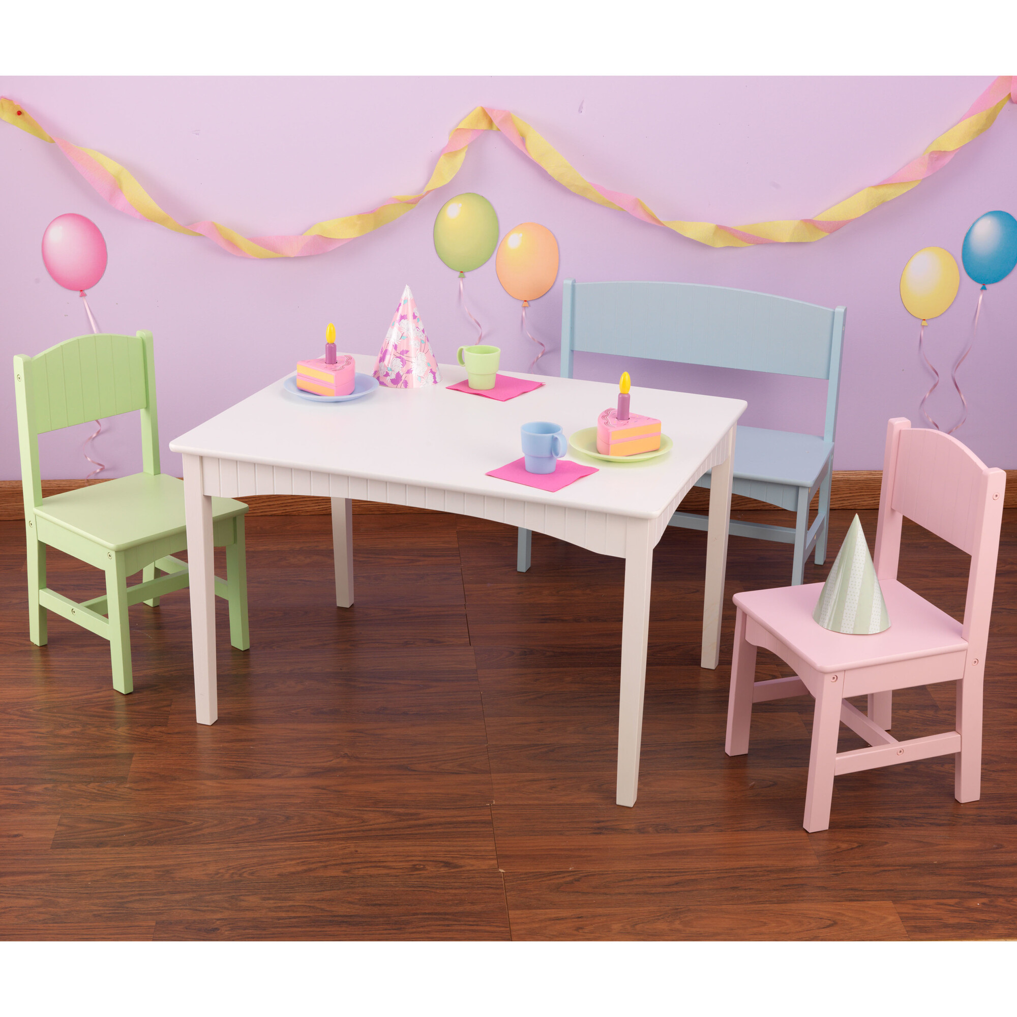 Nantucket Table with Bench and 2 Chair Set Pastel KidKraft Kids Seating Maisonette