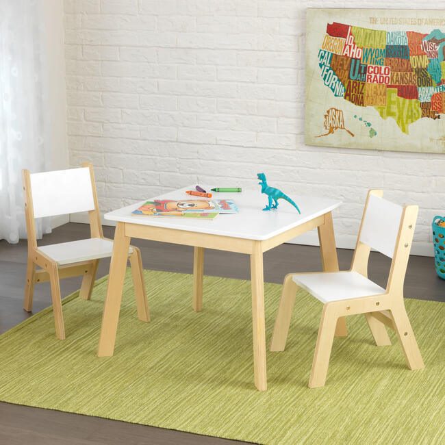 Modern Table and 2 Chair Set, White - Play Tables - 3