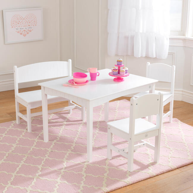 Nantucket Table with Bench and 2 Chair Set, White KidKraft Kids