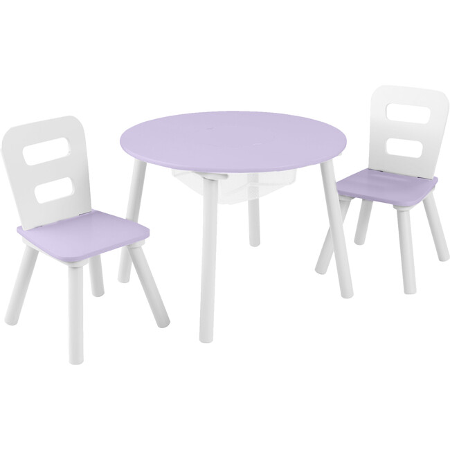 Round Storage Table and 2 Chair Set, Lavender - Play Tables - 1