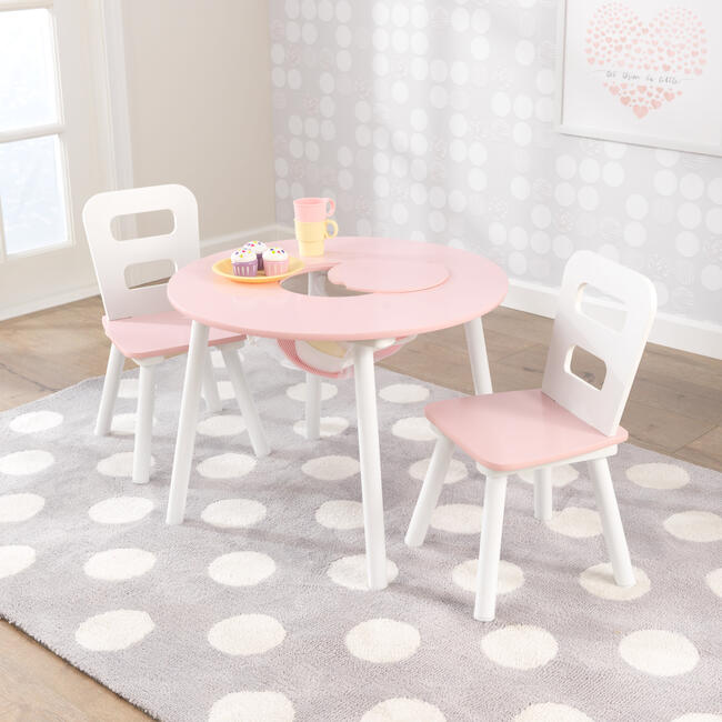 Round Storage Table and 2 Chair Set, Pink/White - Play Tables - 3