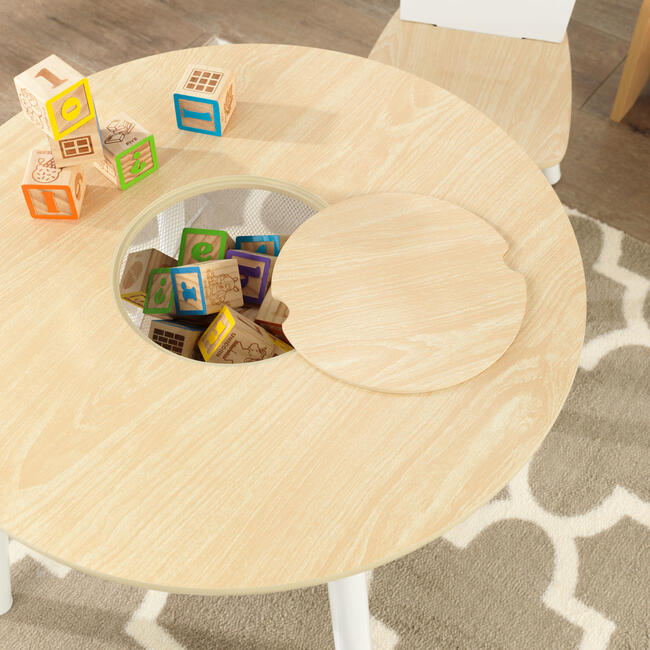 Round Storage Table and 2 Chair Set, Natural/White - Play Tables - 5