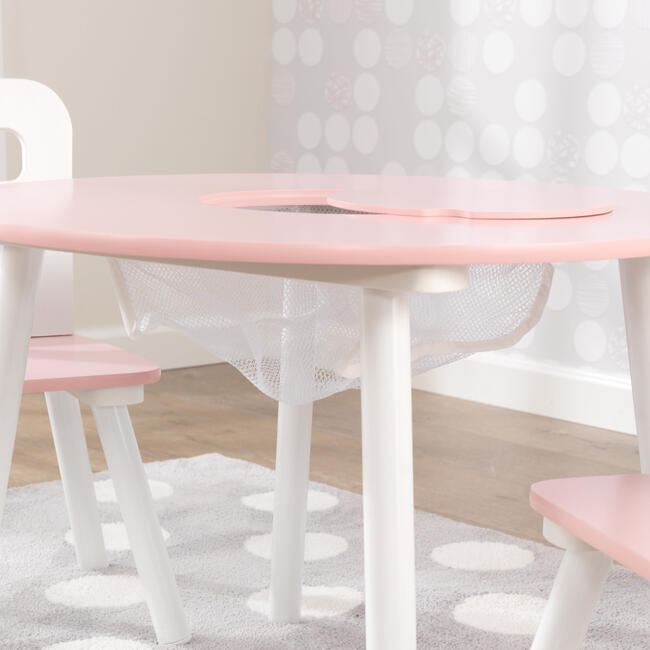 Round Storage Table and 2 Chair Set, Pink/White - Play Tables - 4