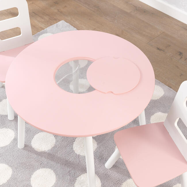 Round Storage Table and 2 Chair Set, Pink/White - Play Tables - 5