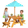 Outdoor Table and Bench Set with Umbrella, Turquoise/White - Outdoor Games - 1 - thumbnail