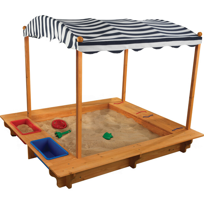 Outdoor Sandbox with Canopy, Navy/White - Outdoor Games - 1