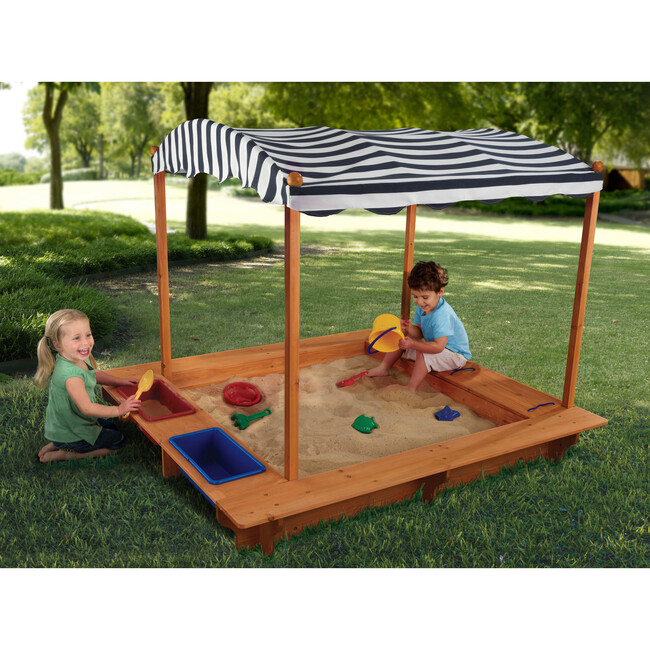 Outdoor Sandbox with Canopy, Navy/White