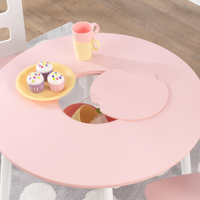 Round Storage Table and 2 Chair Set, Pink/White - Play Tables - 8