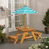 Outdoor Table and Bench Set with Umbrella, Turquoise/White - Outdoor Games - 3