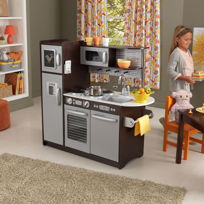 Kidkraft uptown espresso kitchen with 30 piece play food online