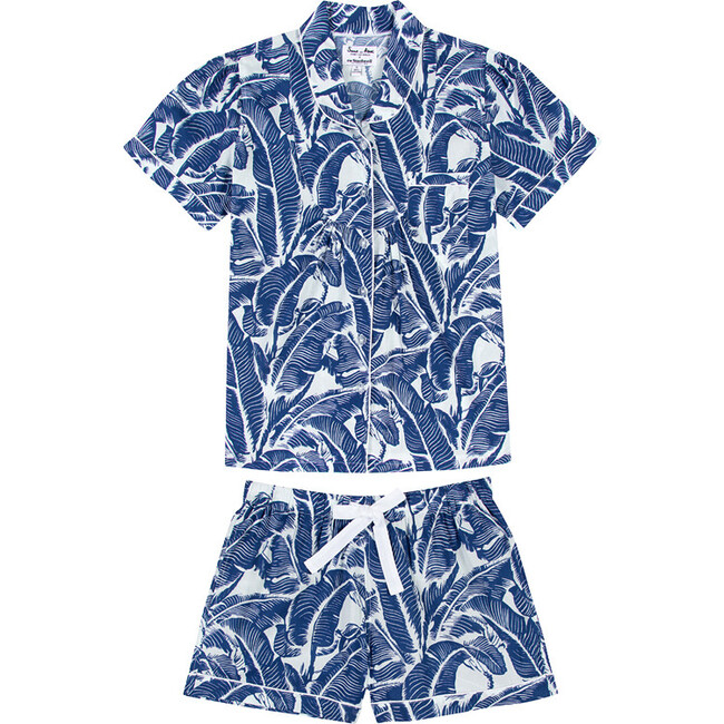 Women's Martinique Banana Leaf Shirt and Boxer Set, Blue