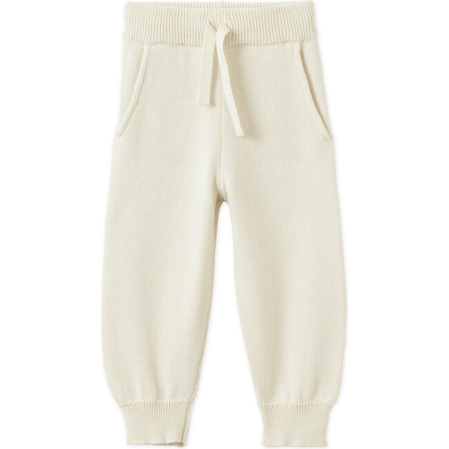 Organic Cotton Knit Joggers, Ecru - Pants - 1 - zoom