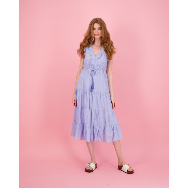 Women's Giselle Maxi Dress, Blue Stripe Swiss Dot