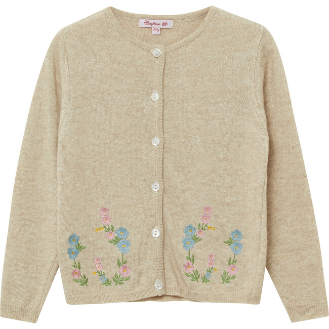 Emily Embroidered Cardi, Oatmeal - Cardigans - 1