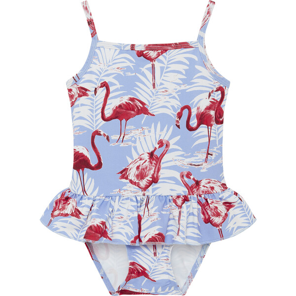 Flamingo Peplum Swimsuit, Blue And Flamingo - Trotters London ...