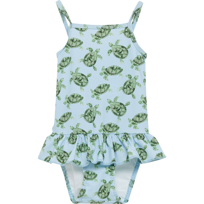 Baby Turtle Peplum Swimsuit, Blue And Turtle - One Pieces - 1