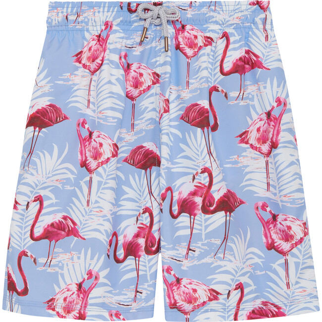 Mens Flamingo Swimshort, Blue And Flamingo