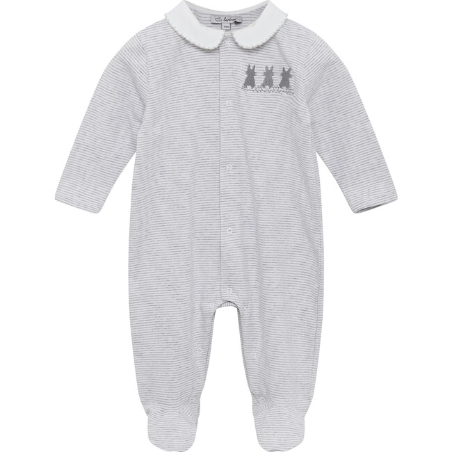 Bunny All In One, Grey Marl And White Stripe - Rompers - 1