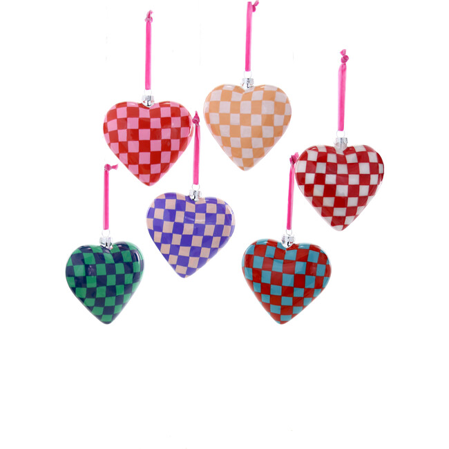 Checkered Heart Ornament Set