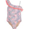 One Shoulder Pom Pom One Piece, Pink Monstera - One Pieces - 1 - thumbnail