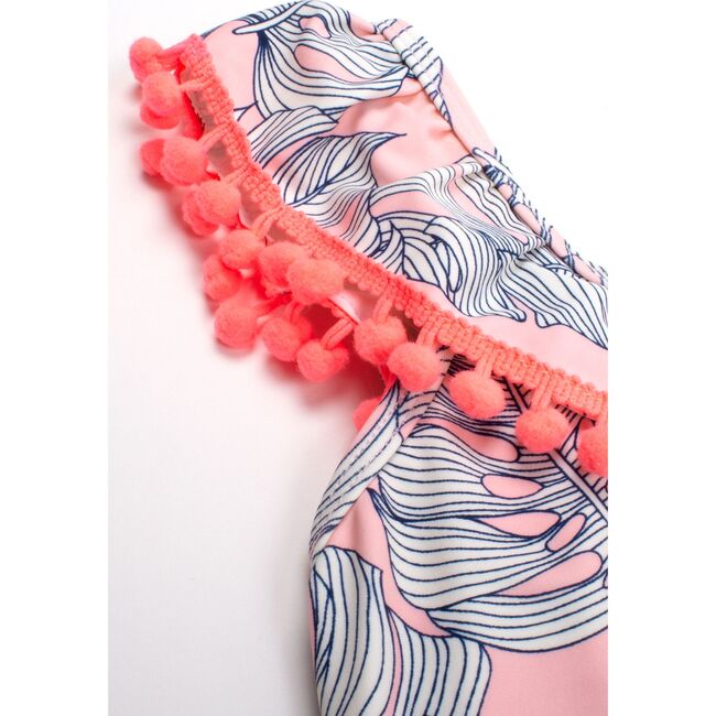 One Shoulder Pom Pom One Piece, Pink Monstera - One Pieces - 2