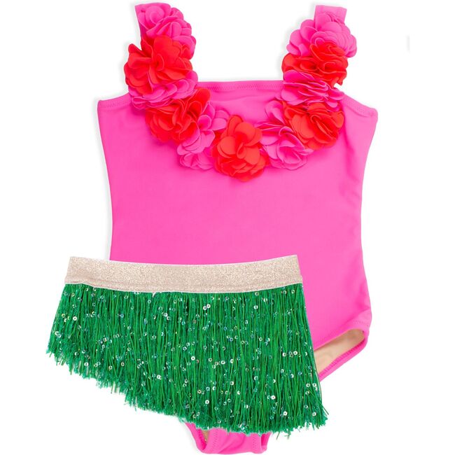 Hula Girl Fringe Tutu One Piece Pink and Green