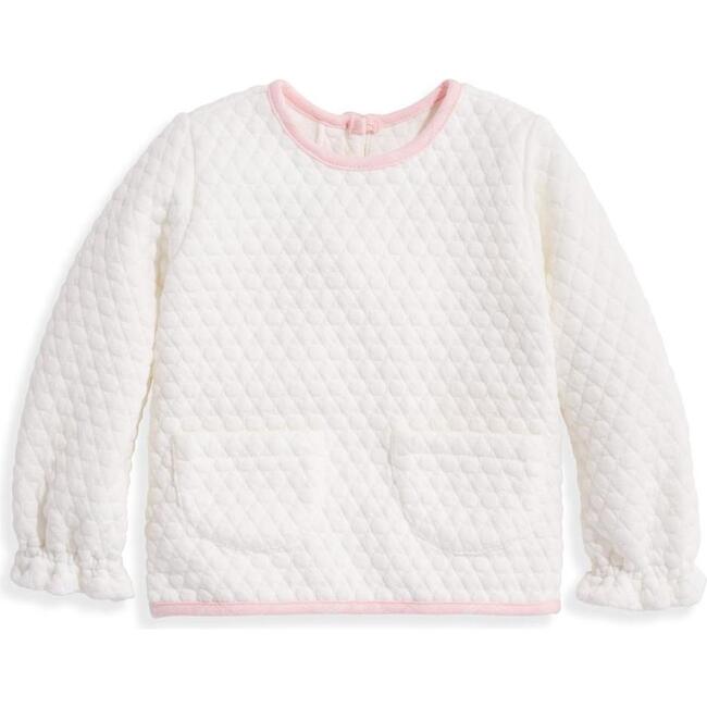 Quilted Jersey Pullover, Ivory with Pink
