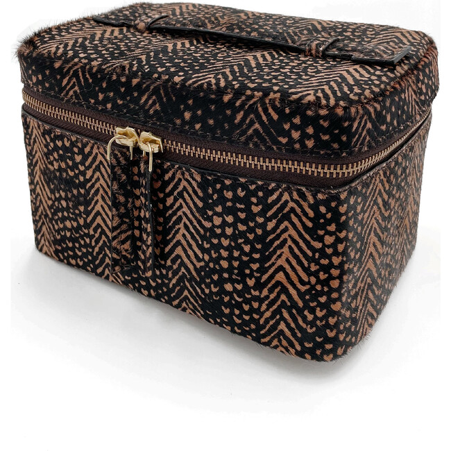 Women's Herringbone Train Case, Brown Black