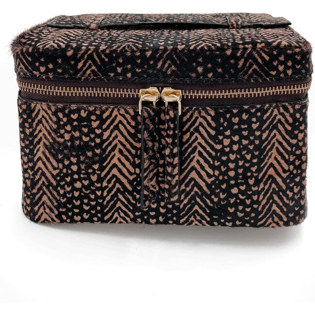 Women's Herringbone Train Case, Brown Black