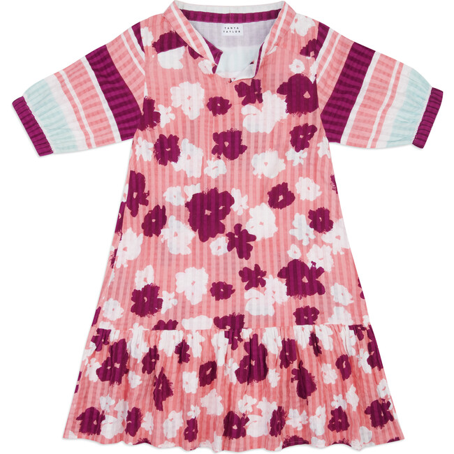 Mini Evelyn Dress, Salmon Rose Mutli Stripe