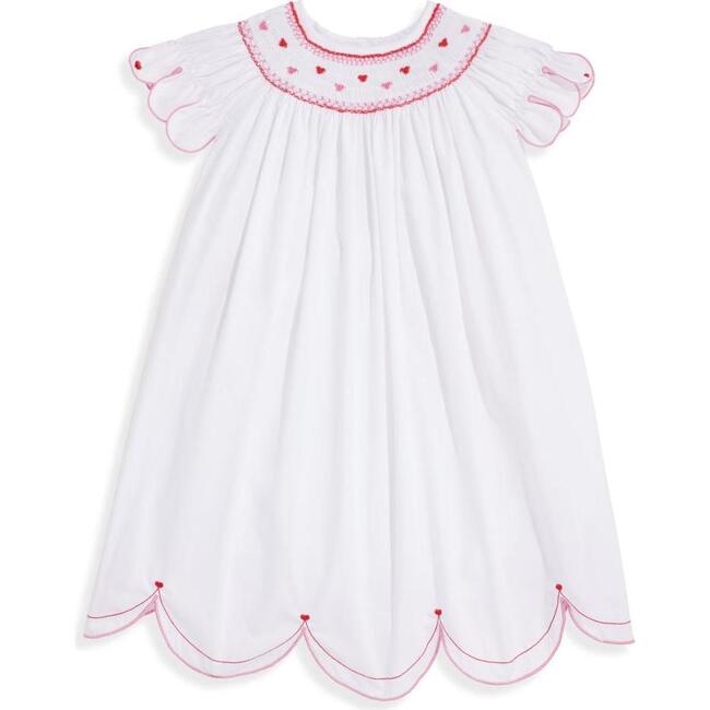 Avery Embroidered Dress, White with Hearts - Dresses - 1