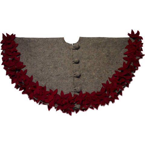 Hand Felted Overlapping Flowers Tree Skirt, Grey/Maroon