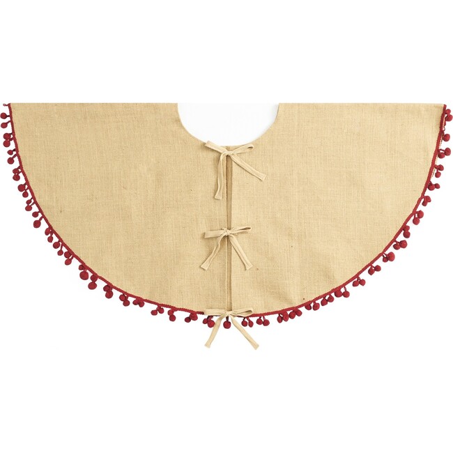 Pom Pom Tree Skirt, Natural/Red