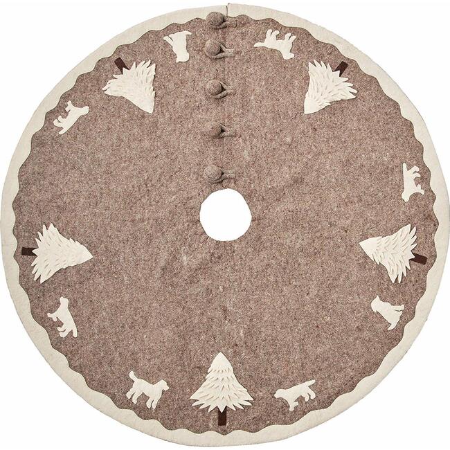 Snowy Trees and Dogs Tree Skirt, Cream/Natural